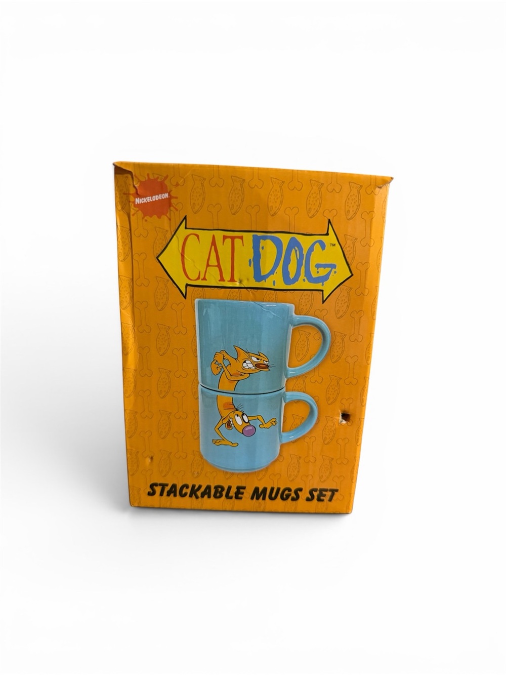 CatDog Stackable Mugs Set - Blue Mugs in Orange Box
